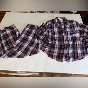 Victoria's secret pajamas 2 Pc pink black plaid button top bottom set pant xxl